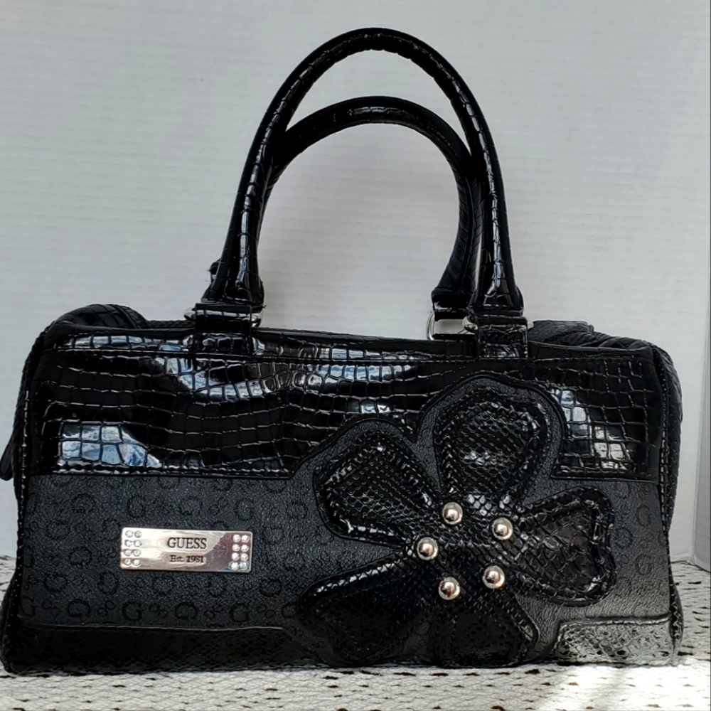 Guess Vintage 90's Alligator Print Black High Gloss PVC